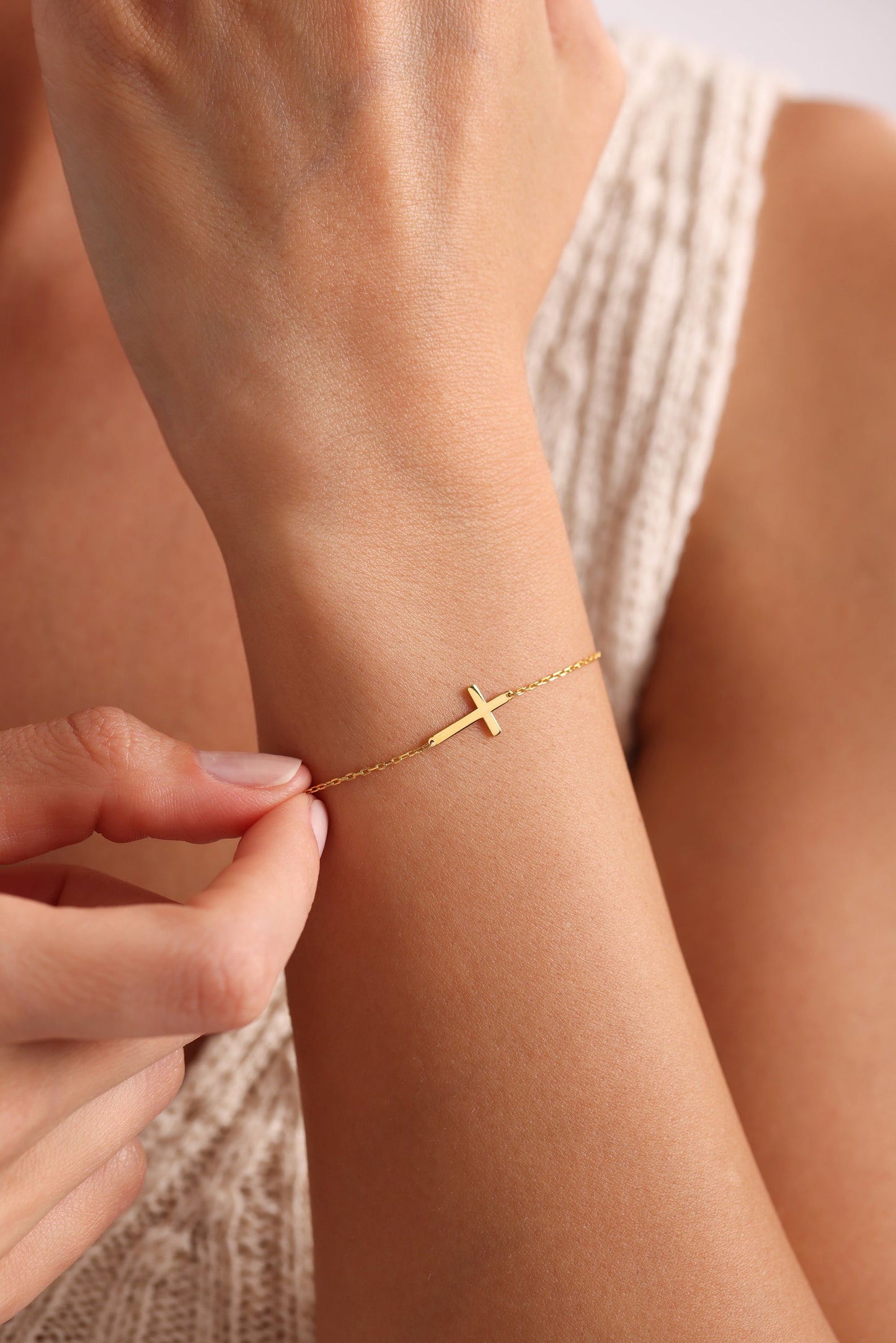 14K Gold Cross Bracelet , Christian Gifts for Women , Communion Gift