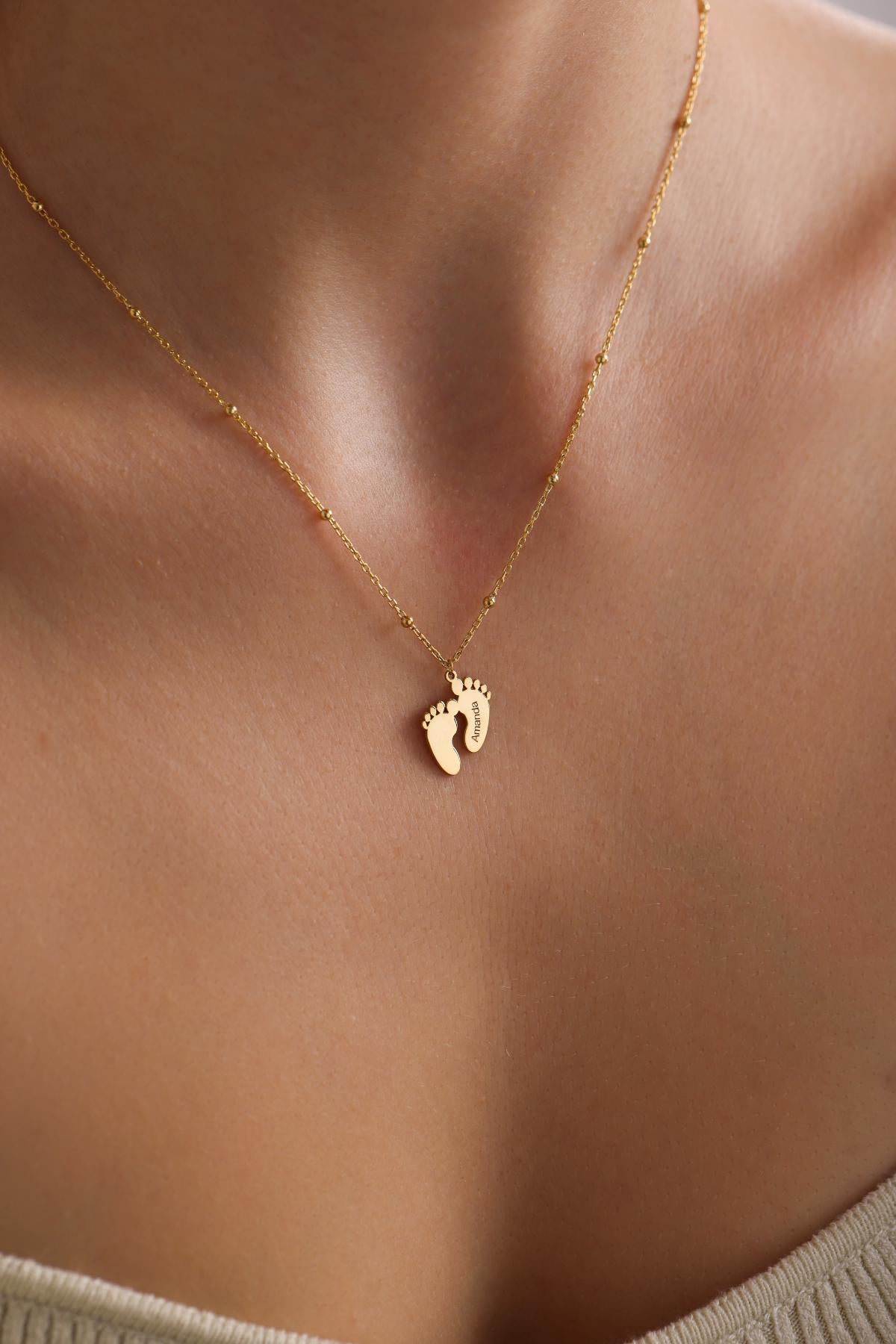 Personalized Baby Footprint Necklace: Sterling Silver Necklace , New Mom Gift, Memorial gift
