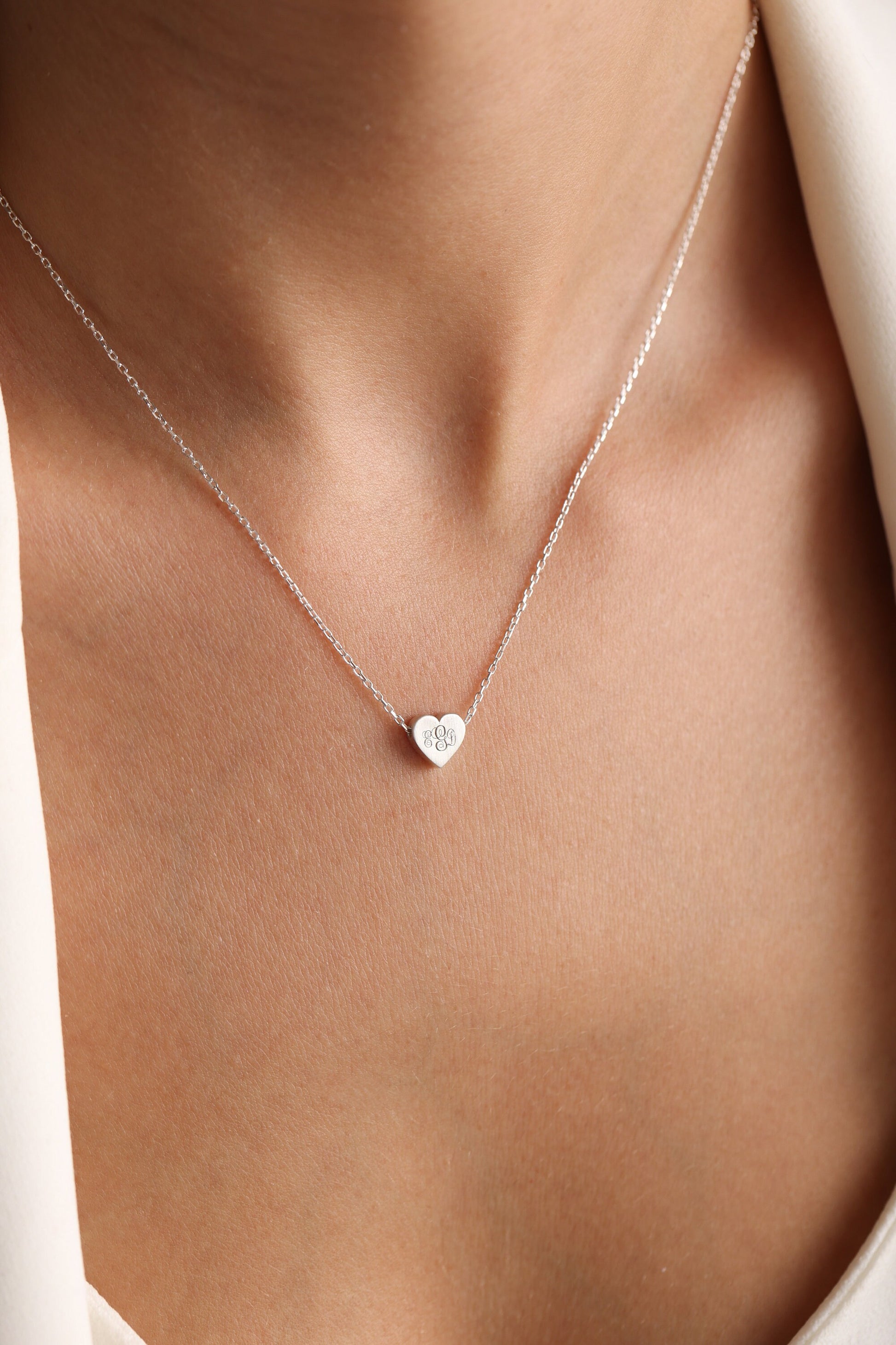 Engraved Heart Necklace: 14k Gold Monogrammed Letter Pendant