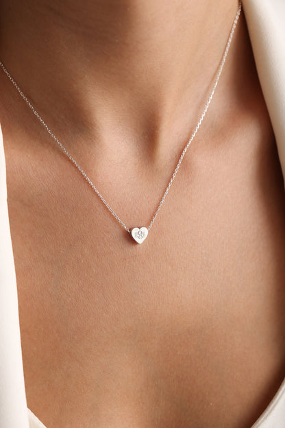 Engraved Heart Necklace: 14k Gold Monogrammed Letter Pendant