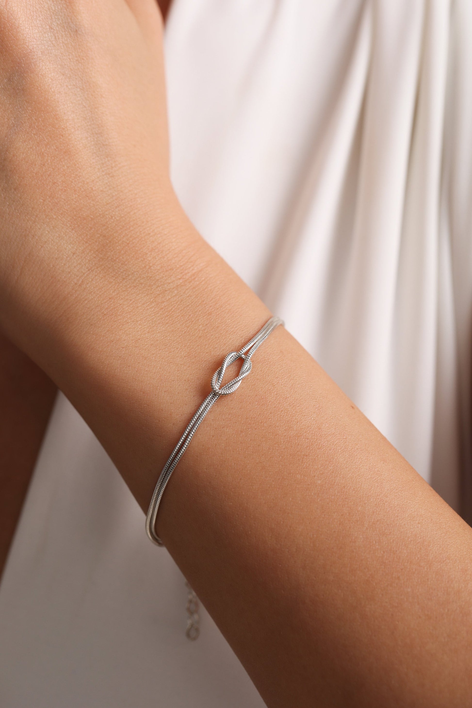 Sterling Silver Love Knot Bracelet Set, Matching Couple Jewelry
