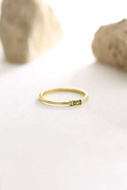14K Solid Gold Baguette Birthstone Ring, Stackable Ring, Mothers Ring, Promise Ring, Birthday Gift For Mom