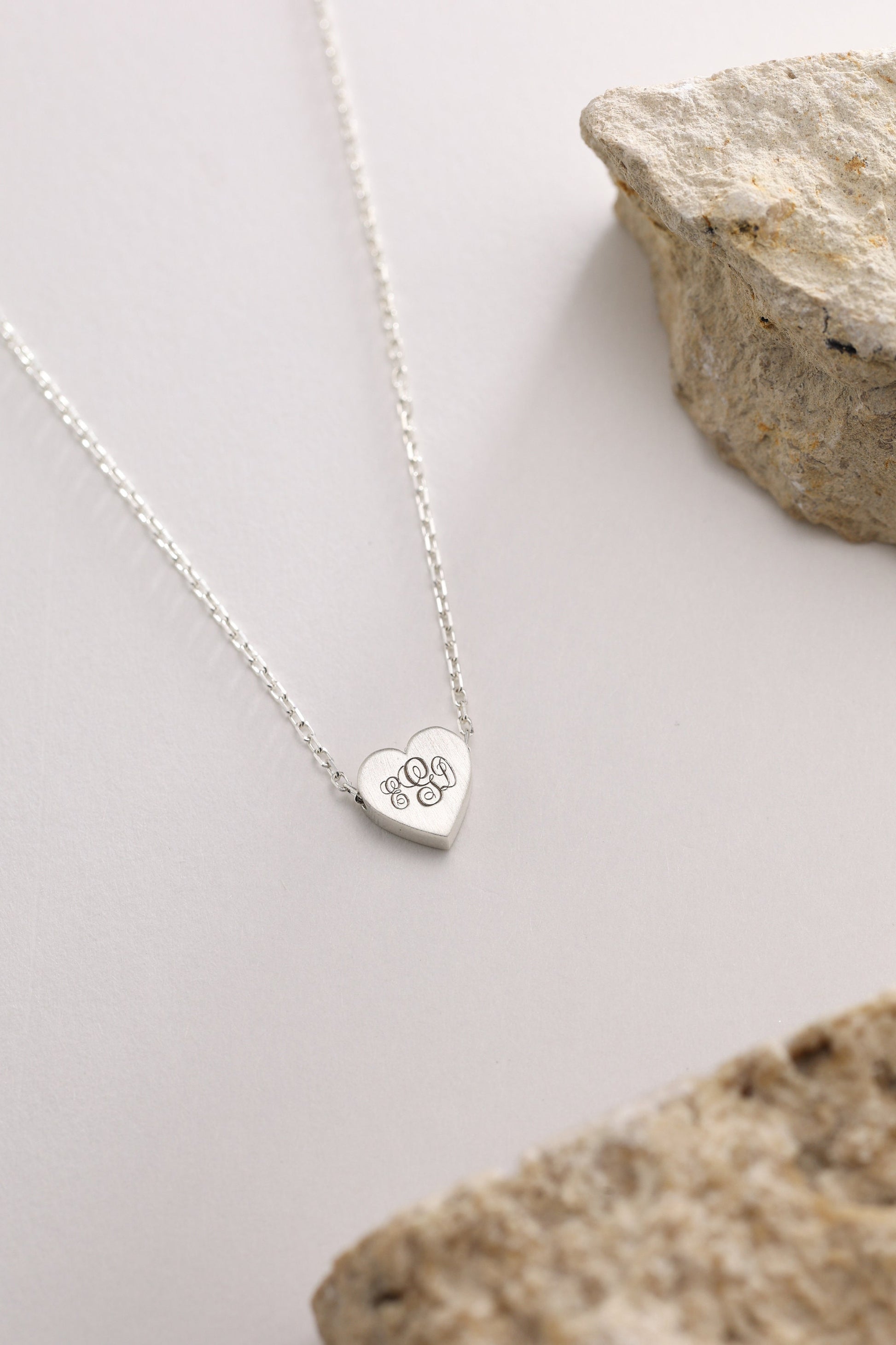 Engraved Heart Necklace: 14k Gold Monogrammed Letter Pendant