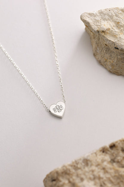 Engraved Heart Necklace: 14k Gold Monogrammed Letter Pendant