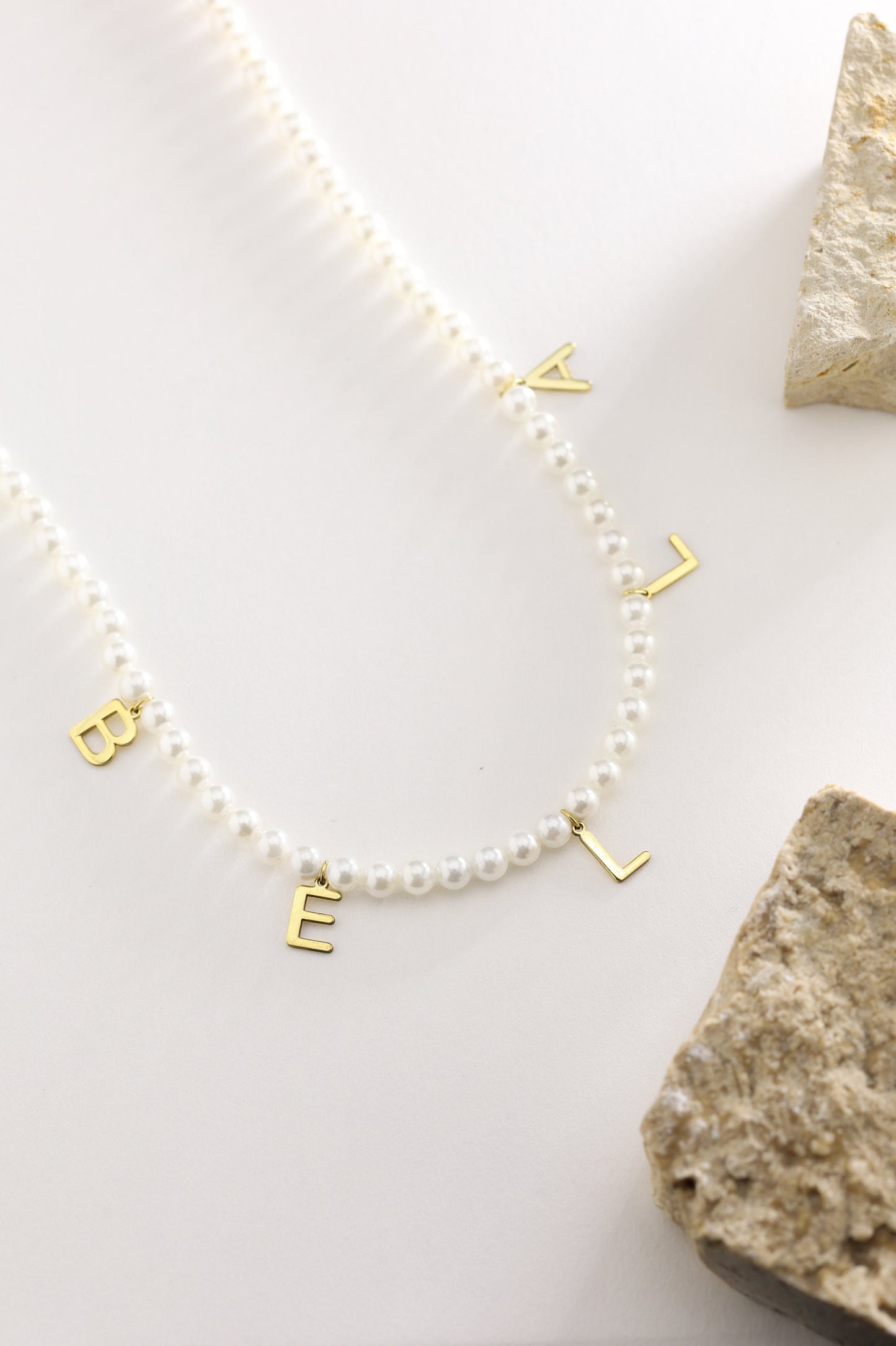 Personalized Freshwater Pearl Name Necklace: Gold Letter Charm