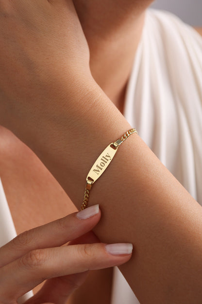 14k Solid Gold Baby Name Bracelet , Baby Id Bracelet , Custom Baby Bracelet , Gold Baby Bracelet , Baby Gold Bracelet