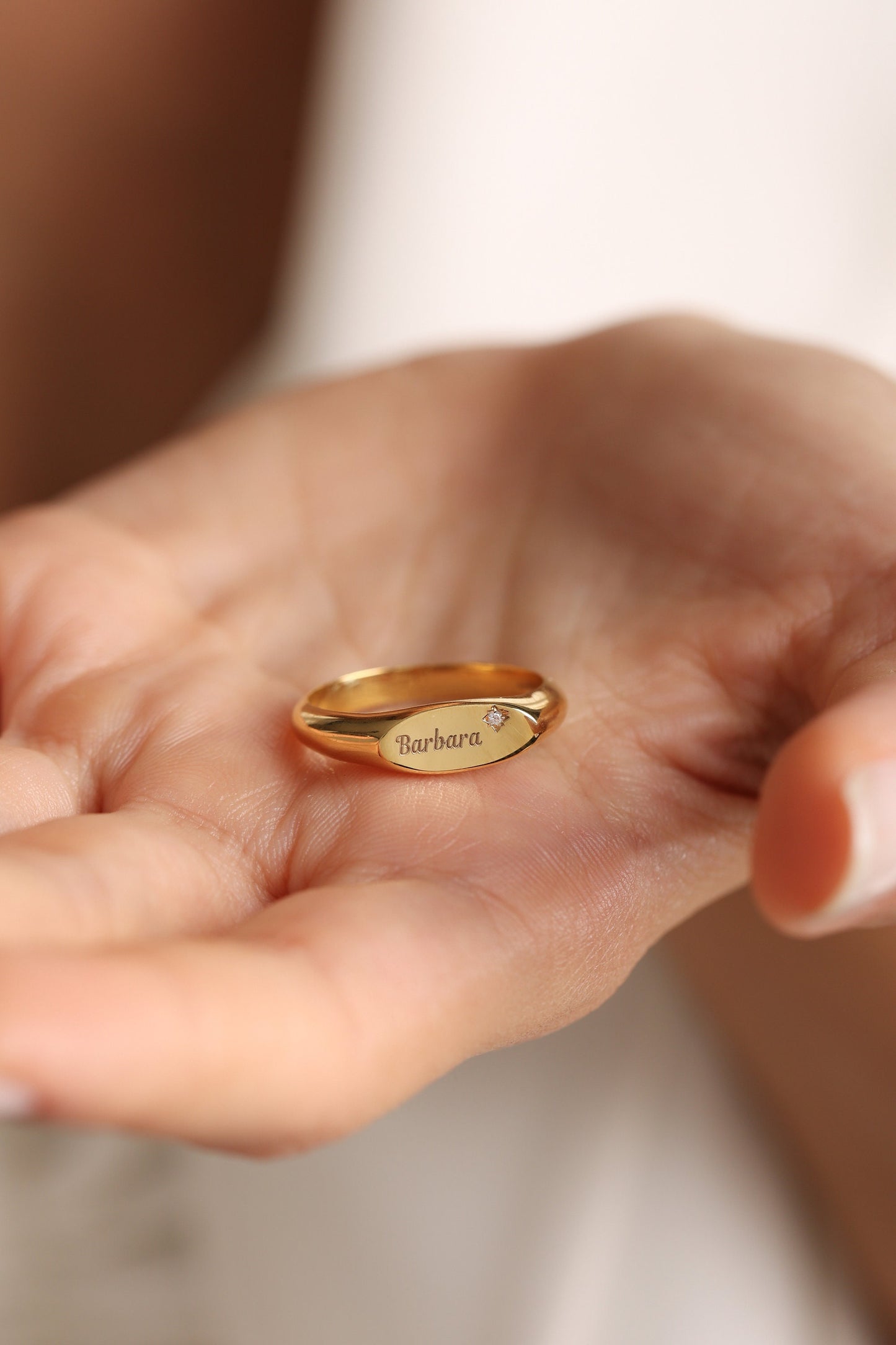 Personalized 14K Gold Birthstone Ring: Custom Initial Name Ring