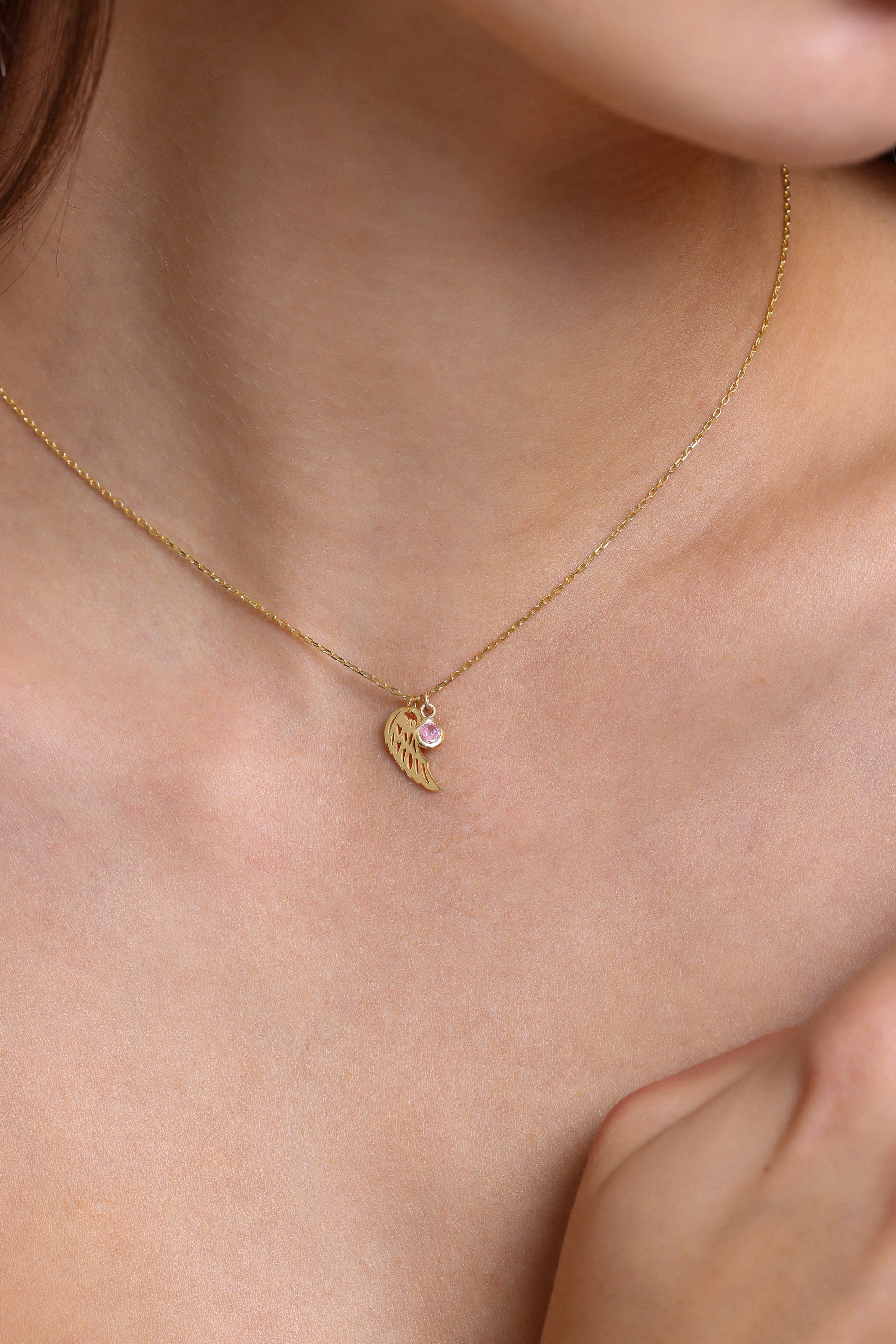Birthstone Angel Wing Necklace for Women, Guardian Angel Baby Loss Miscarriage Sentimental Sympathy Gift for Her, Dainty Memorial