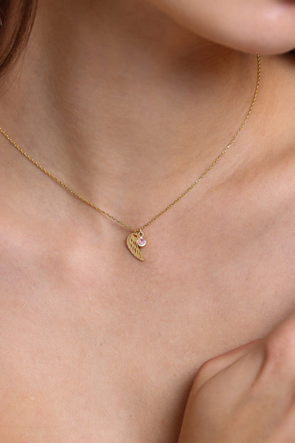 Birthstone Angel Wing Necklace for Women, Guardian Angel Baby Loss Miscarriage Sentimental Sympathy Gift for Her, Dainty Memorial