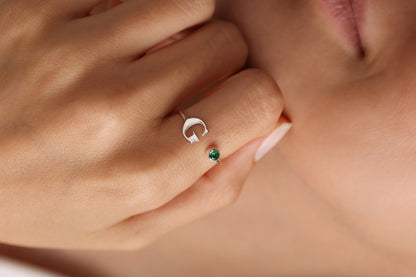Personalized Birthstone Ring: Sterling Silver Initial Ring, Mother's Gift