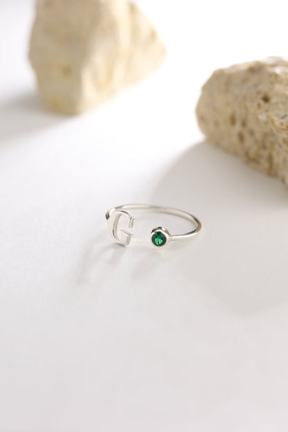 Personalized Birthstone Ring: Sterling Silver Initial Ring, Mother's Gift