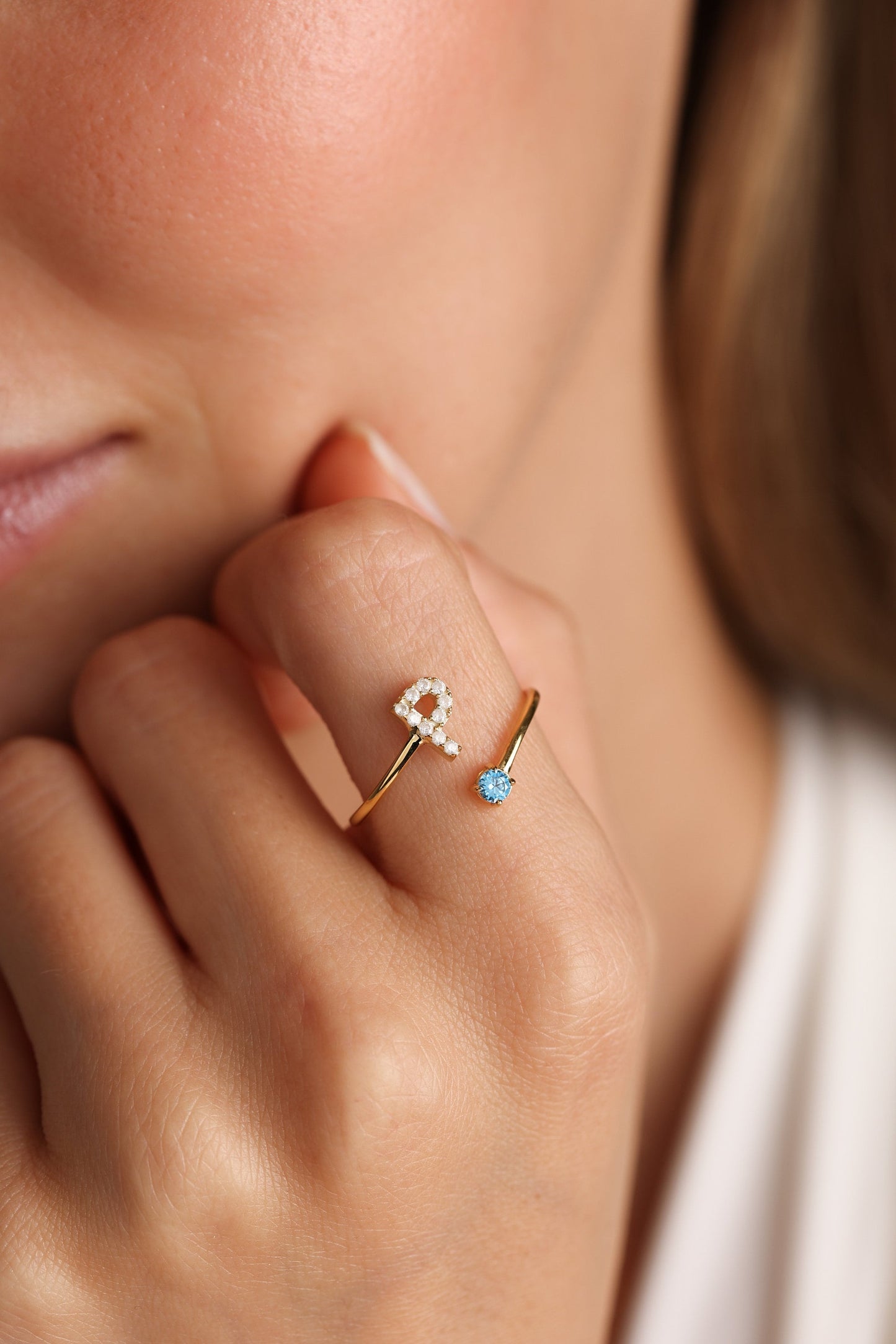 intial Birthstone Ring, Costum Birthstone Ring, Diamond Letter Birthstone Ring, Mother's Day Gift, 14K Gold initial Ring, Letter Ring