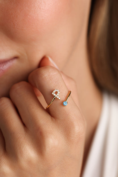 intial Birthstone Ring, Costum Birthstone Ring, Diamond Letter Birthstone Ring, Mother's Day Gift, 14K Gold initial Ring, Letter Ring