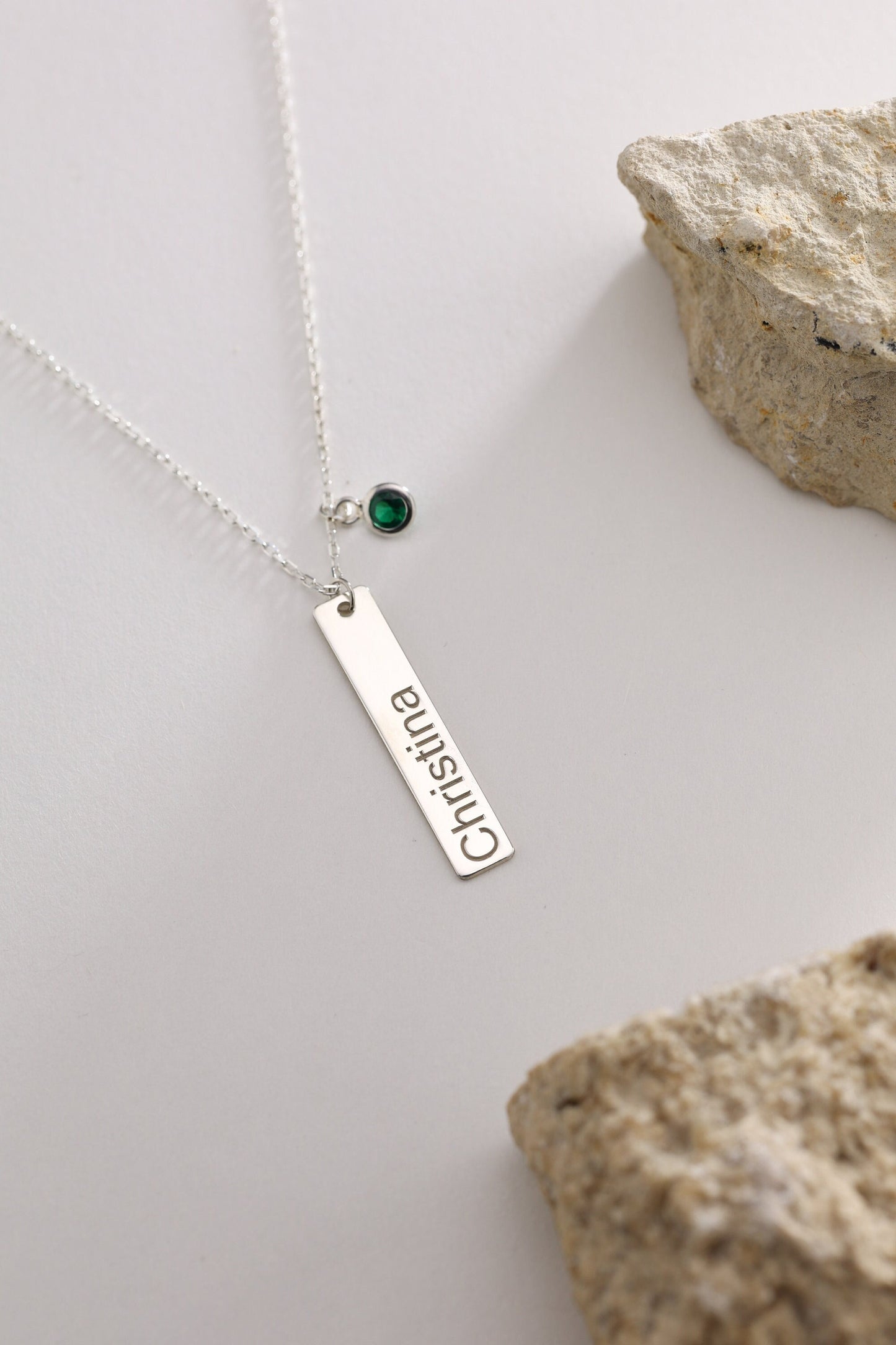 Personalized Birthstone Bar Necklace: Engraved Bar Name Necklace, Mom Gift