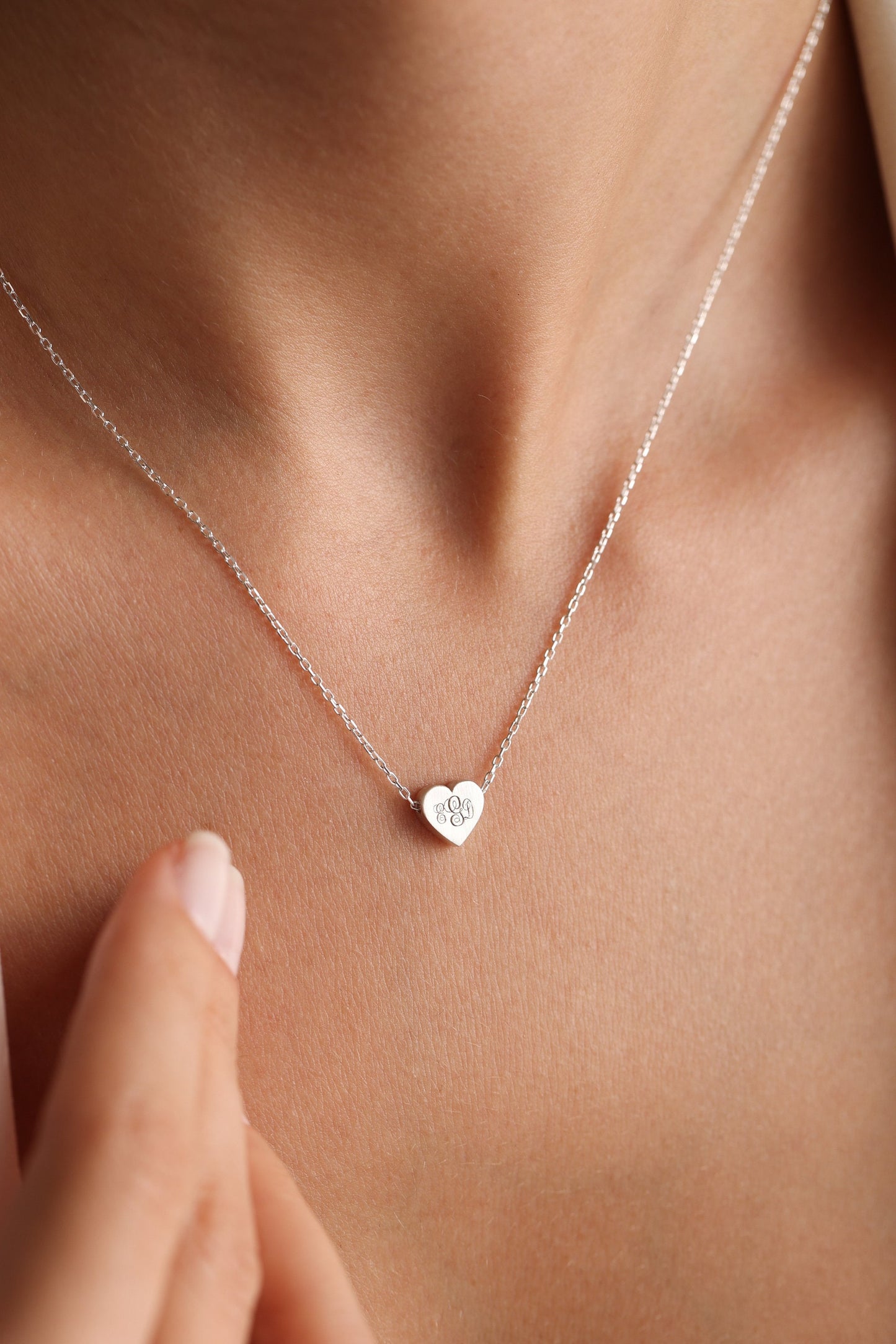 Engraved Heart Necklace: 14k Gold Monogrammed Letter Pendant
