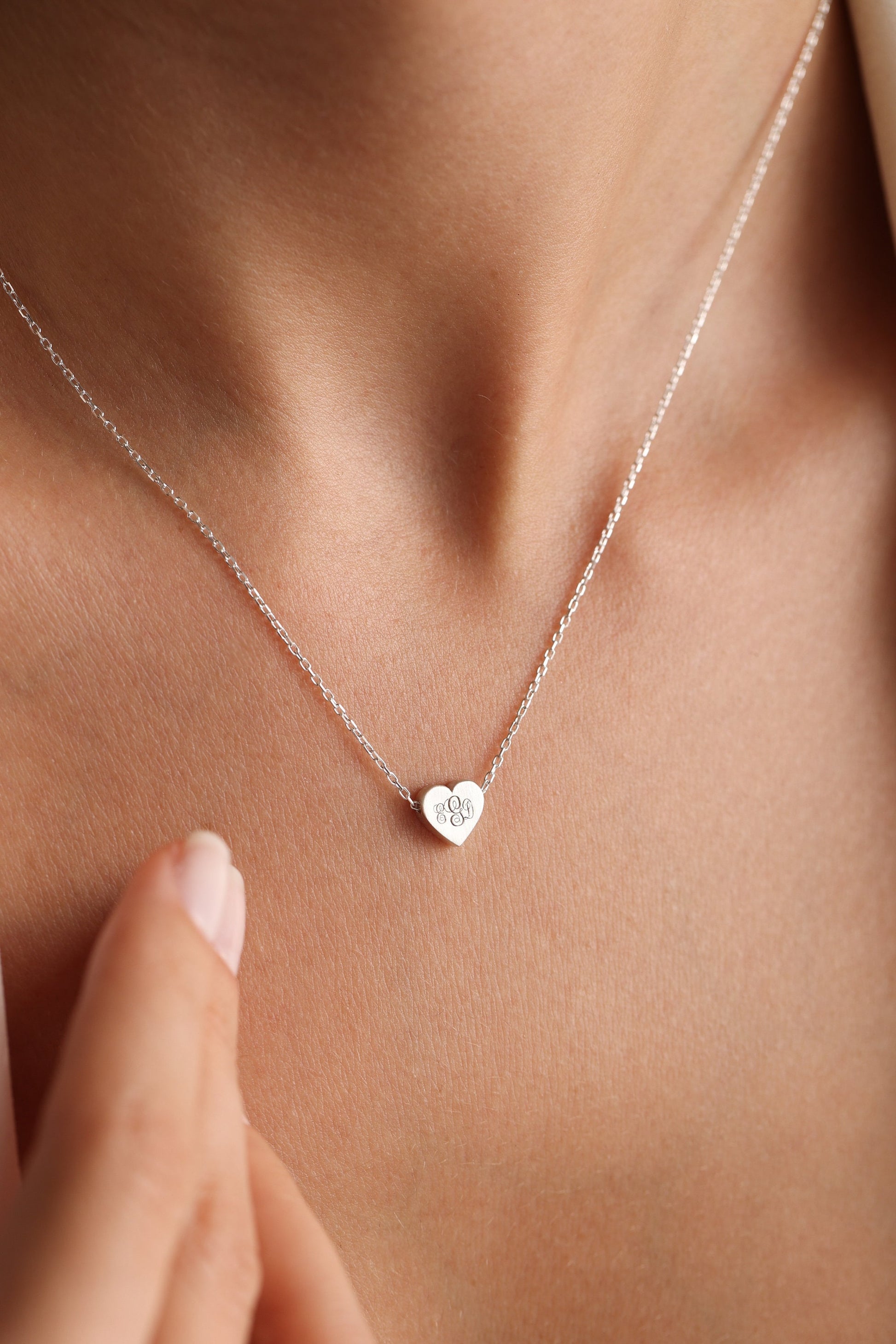 Engraved Heart Necklace: 14k Gold Monogrammed Letter Pendant