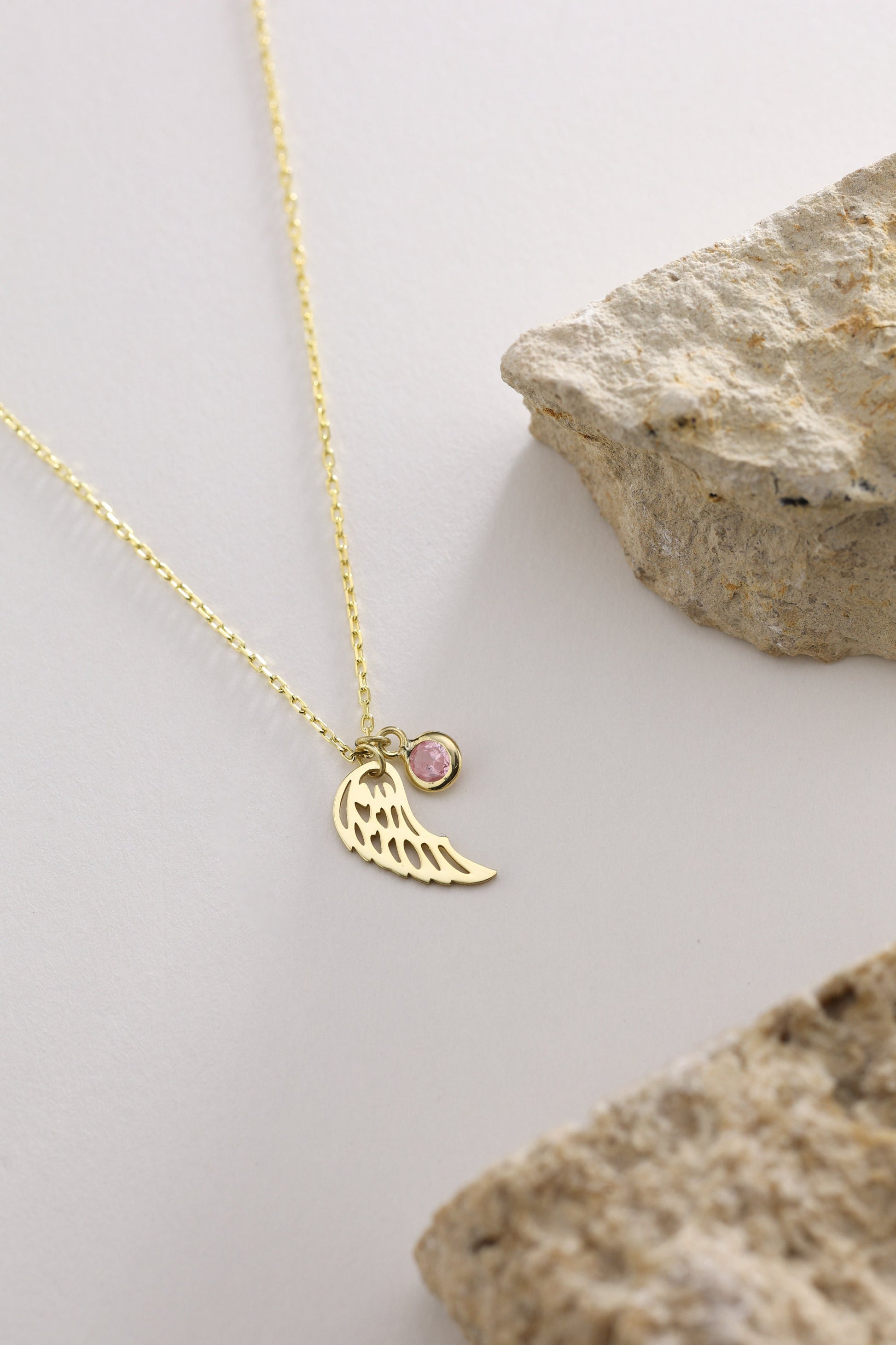 Birthstone Angel Wing Necklace for Women, Guardian Angel Baby Loss Miscarriage Sentimental Sympathy Gift for Her, Dainty Memorial