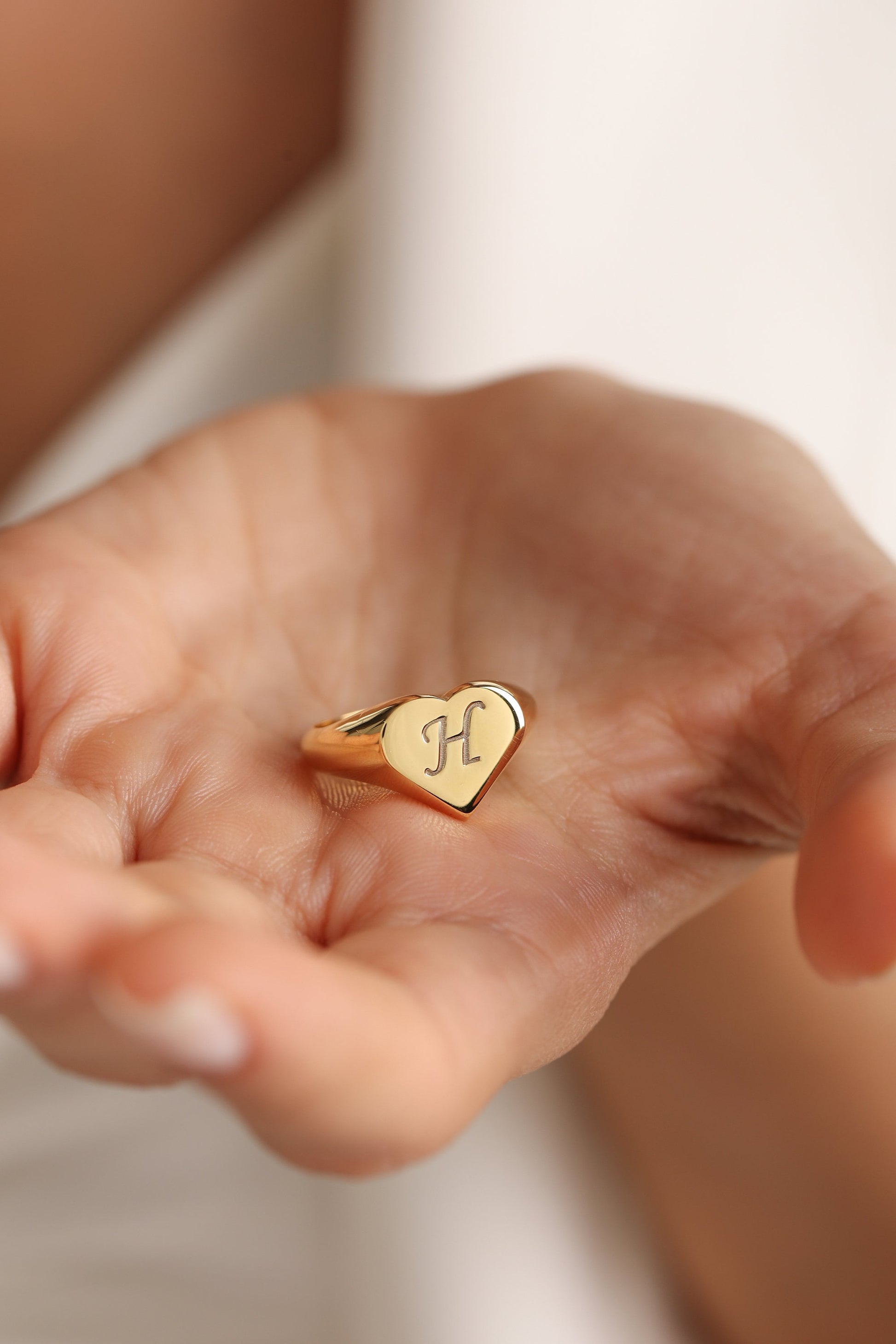Personalized Heart Signet Ring: Engraved Initial, Sterling Silver Signet ring , engraved ring