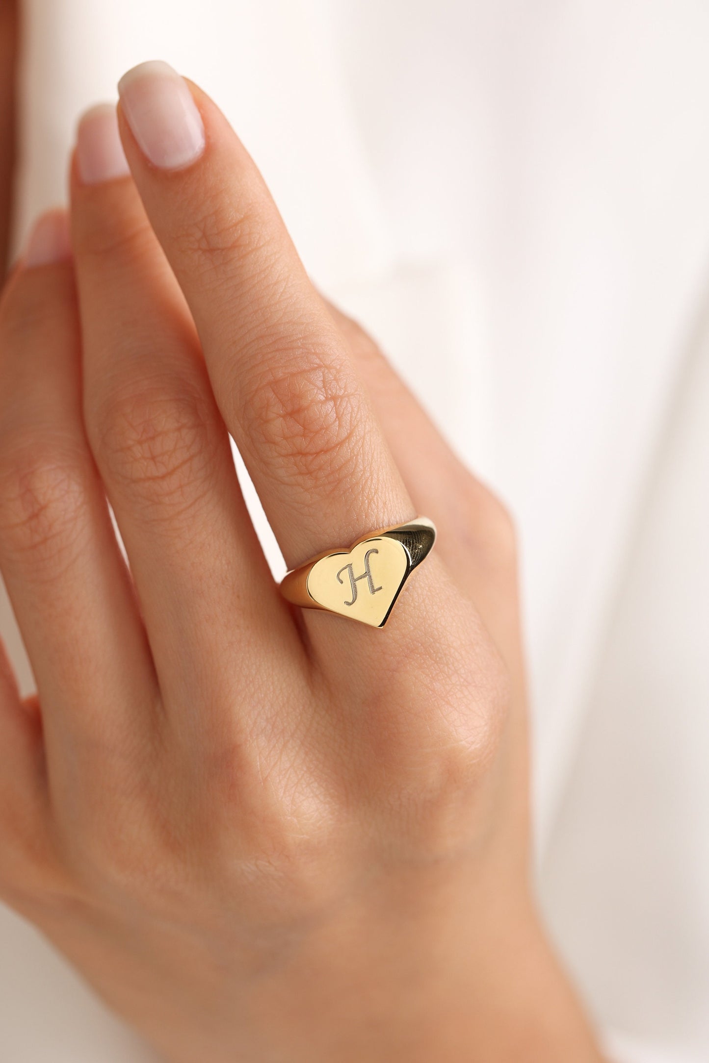 Personalized Heart Signet Ring: Engraved Initial, Sterling Silver Signet ring , engraved ring