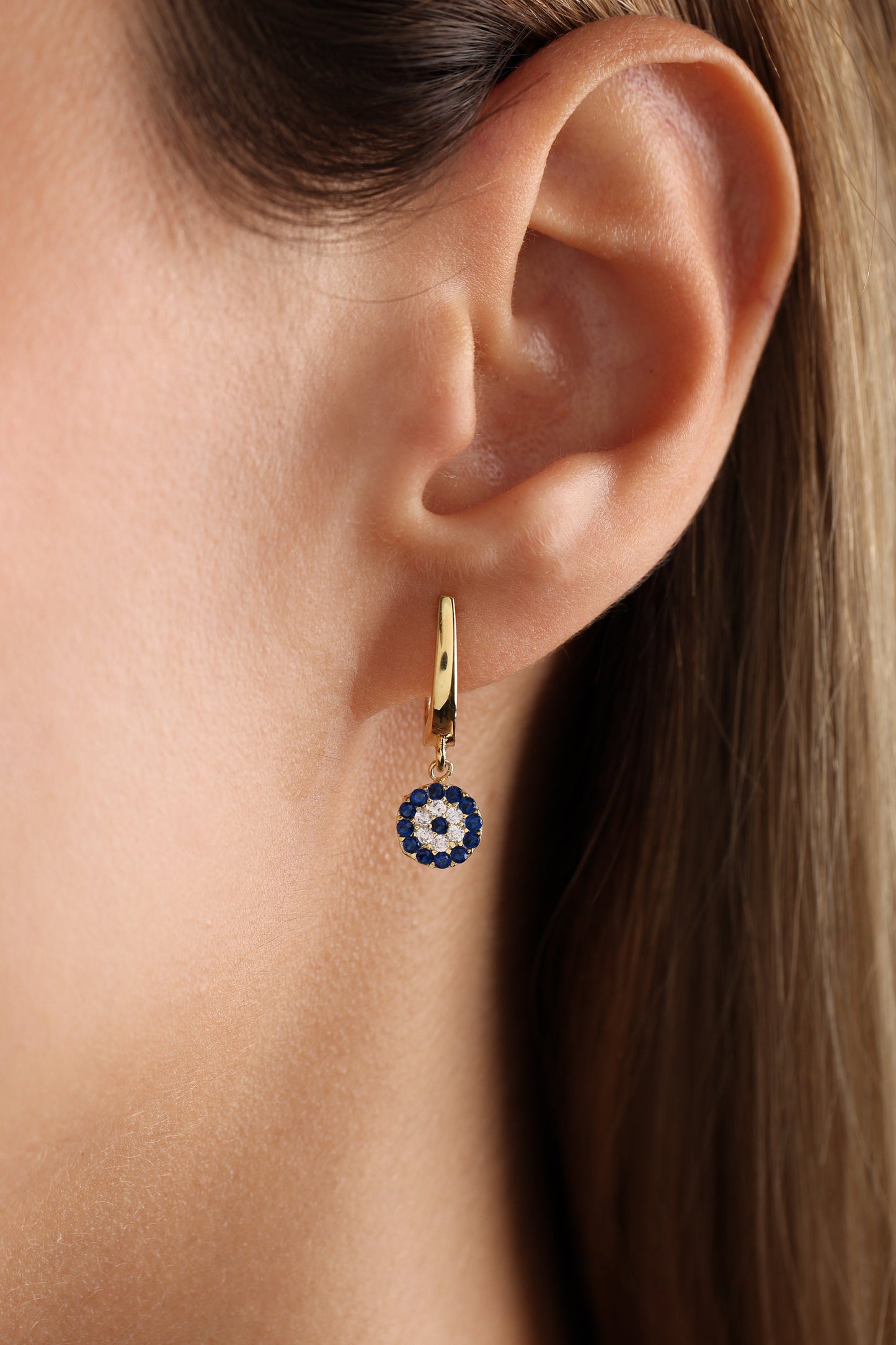 Gold Evil Eye Huggie Hoop Earrings: Sterling Silver Dangle Drop Earrings