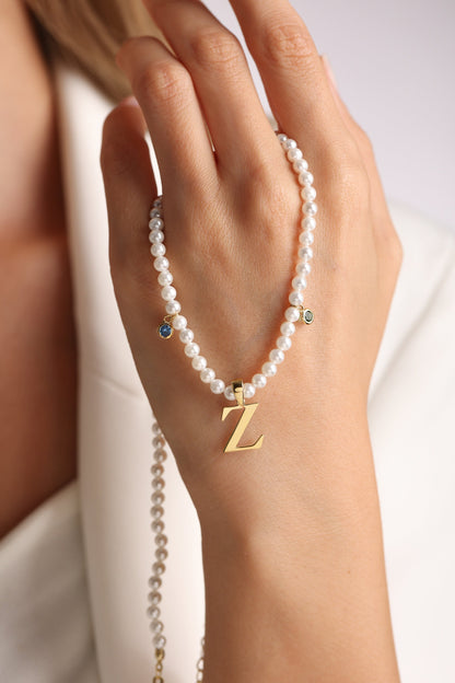 Pearl Letter Necklace, Mother Of Pearl Necklace, Custom Necklace, Minimalist Necklace, Silver Initial Necklace,Gold Pearl Necklace Gift for