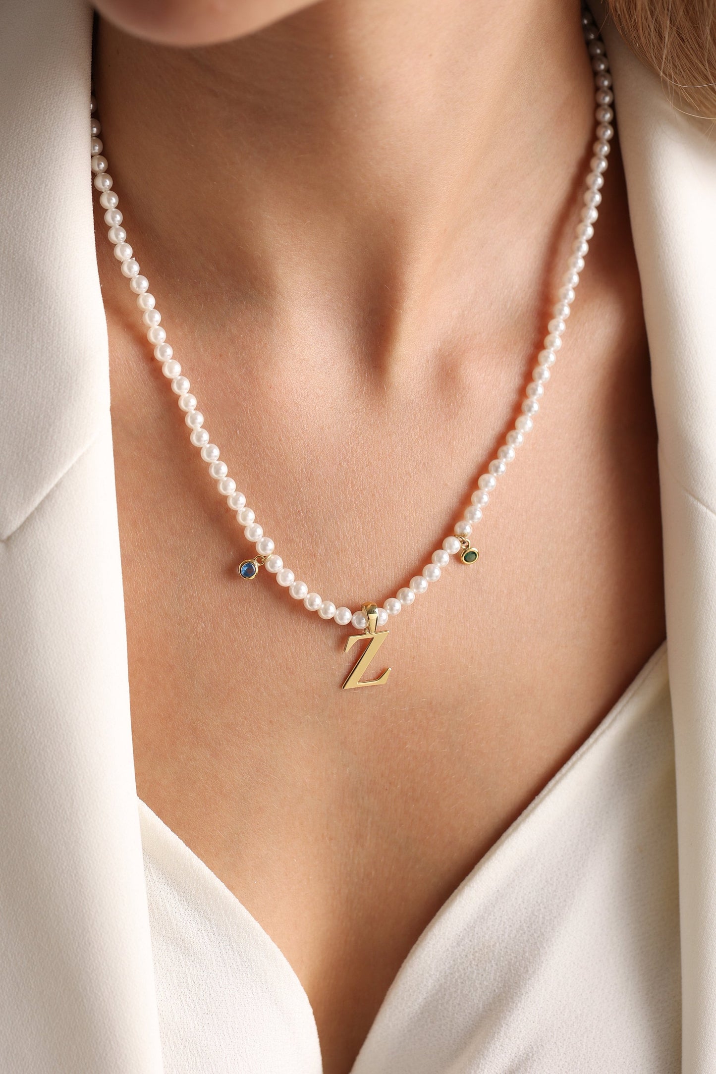 Pearl Letter Necklace, Mother Of Pearl Necklace, Custom Necklace, Minimalist Necklace, Silver Initial Necklace,Gold Pearl Necklace Gift for