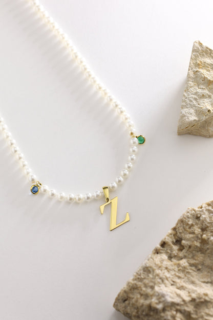 Pearl Letter Necklace, Mother Of Pearl Necklace, Custom Necklace, Minimalist Necklace, Silver Initial Necklace,Gold Pearl Necklace Gift for