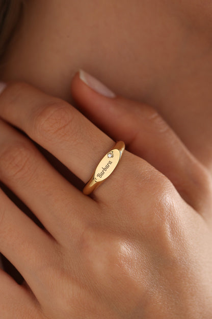 Personalized 14K Gold Birthstone Ring: Custom Initial Name Ring