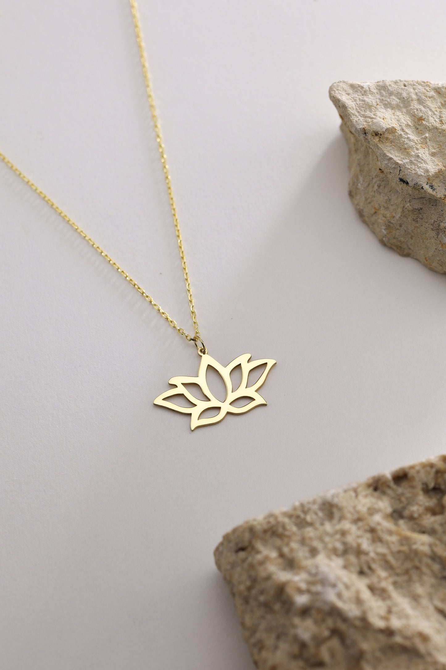 14K Gold Lotus Flower Necklace: Sterling Silver Spiritual Pendant