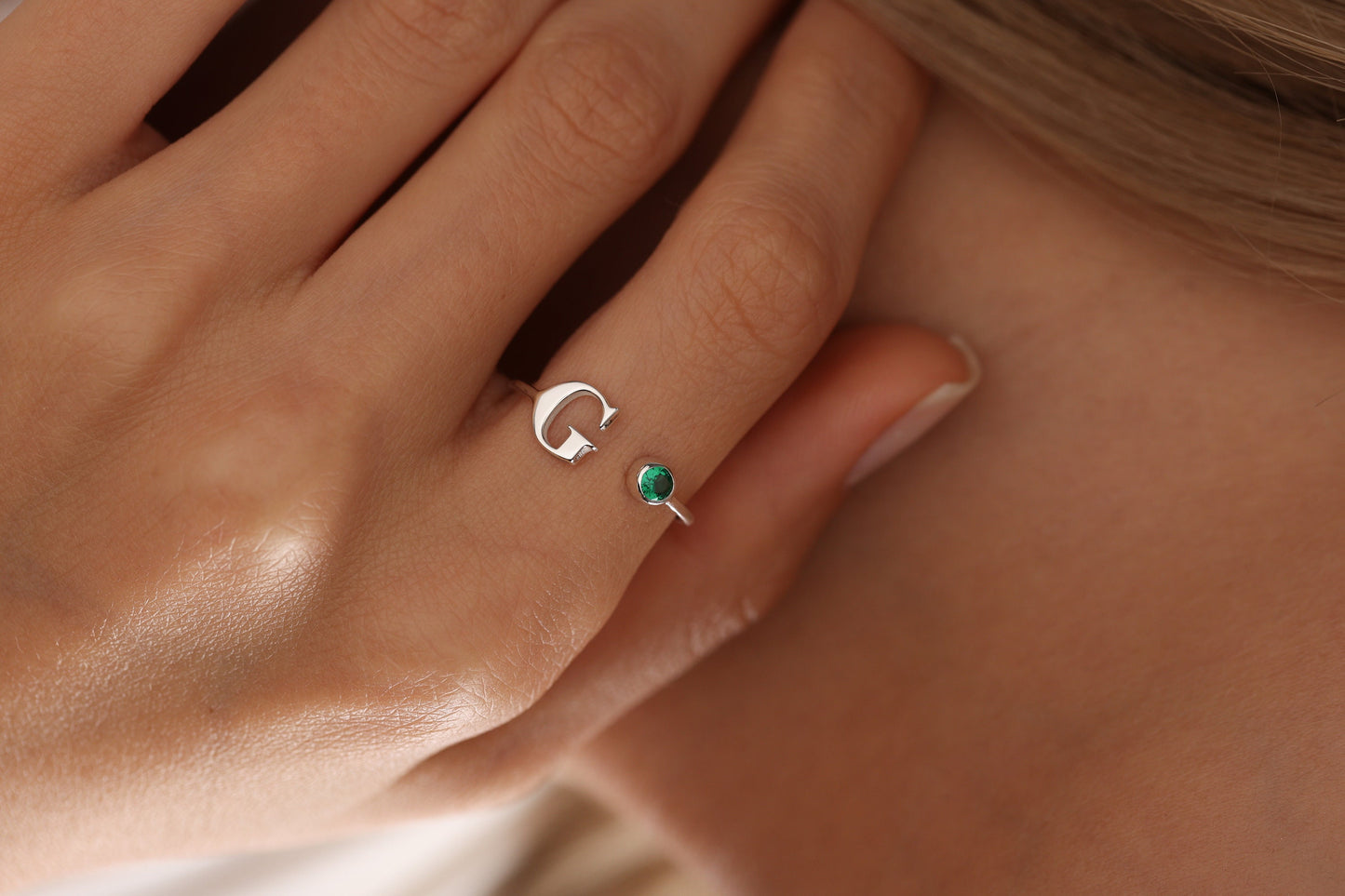 Personalized Birthstone Ring: Sterling Silver Initial Ring, Mother's Gift