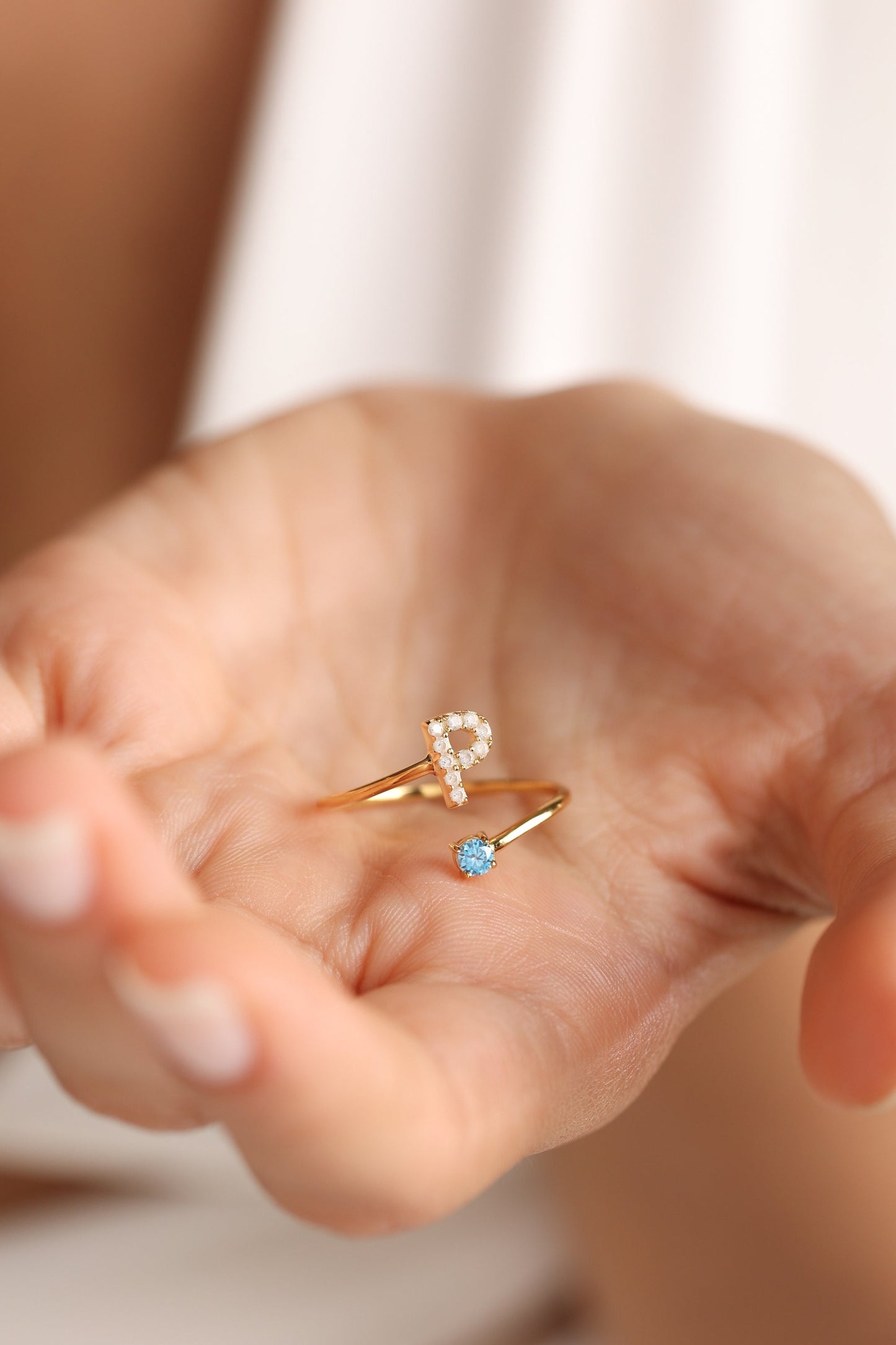 intial Birthstone Ring, Costum Birthstone Ring, Diamond Letter Birthstone Ring, Mother's Day Gift, 14K Gold initial Ring, Letter Ring