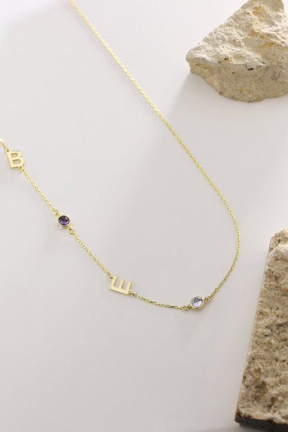 Sideways Initial Birthstone Necklace: Dainty Personalized Jewelry