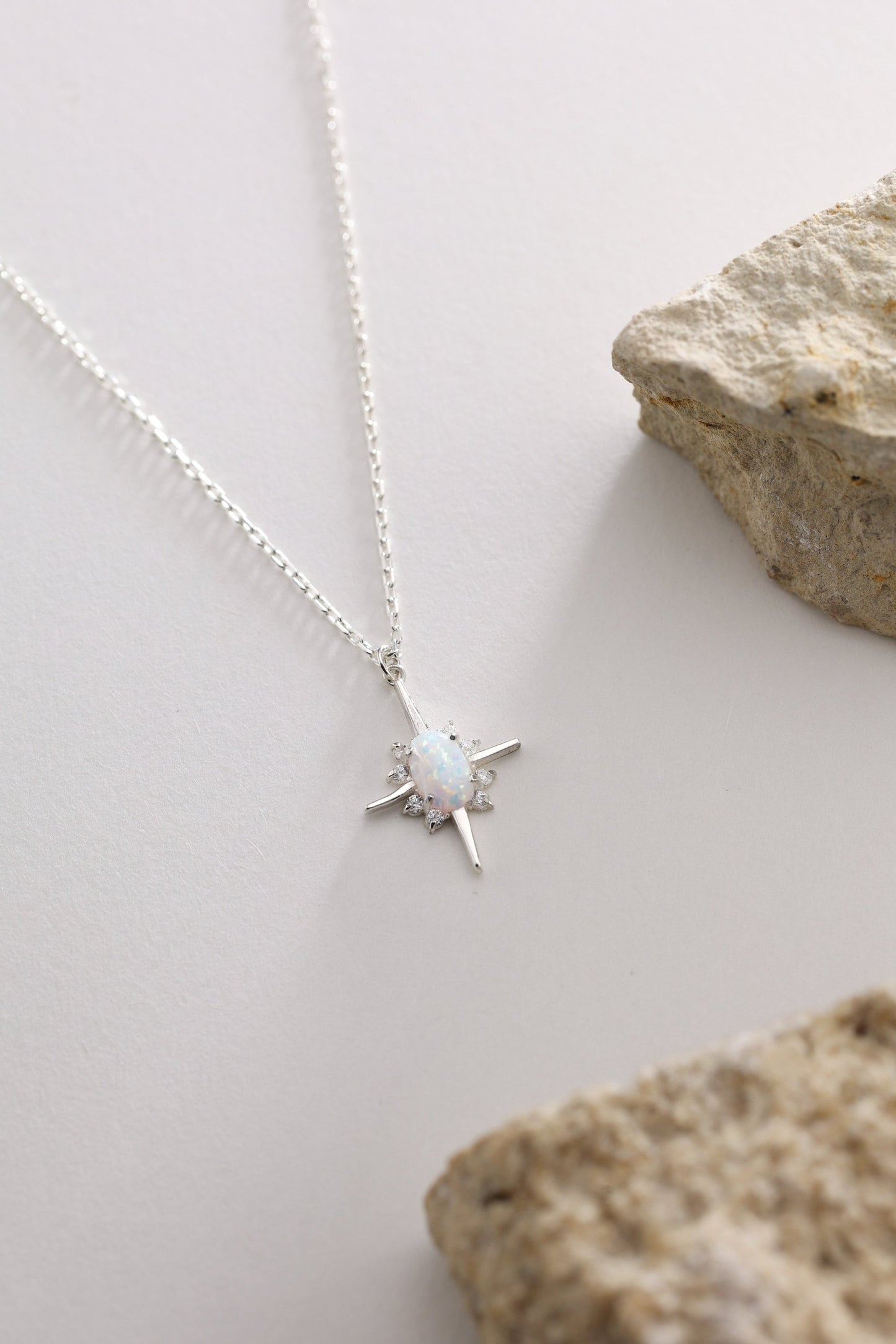 Opal North Star Necklace: 925 Sterling Silver Dainty Charm