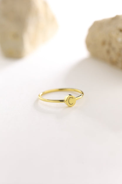 Dainty Engraved Initial Signet Ring: Personalized Sterling Silver Pinky Ring