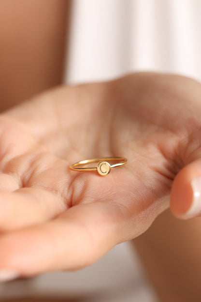 Dainty Engraved Initial Signet Ring: Personalized Sterling Silver Pinky Ring