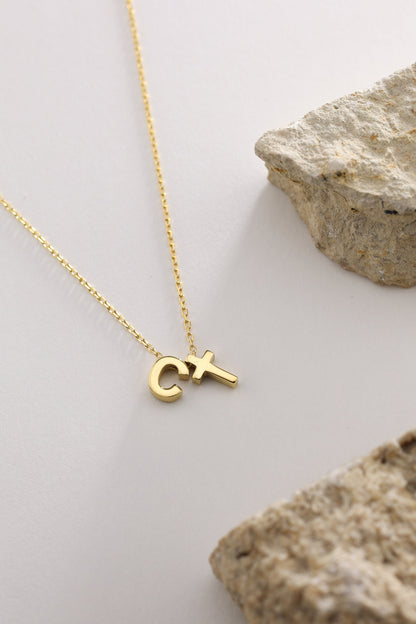 Personalized Necklace, Dainty Cross Pendant with initial , Cross Necklace for Women, Cross Necklace, Christian Gifts, Personalized Gifts