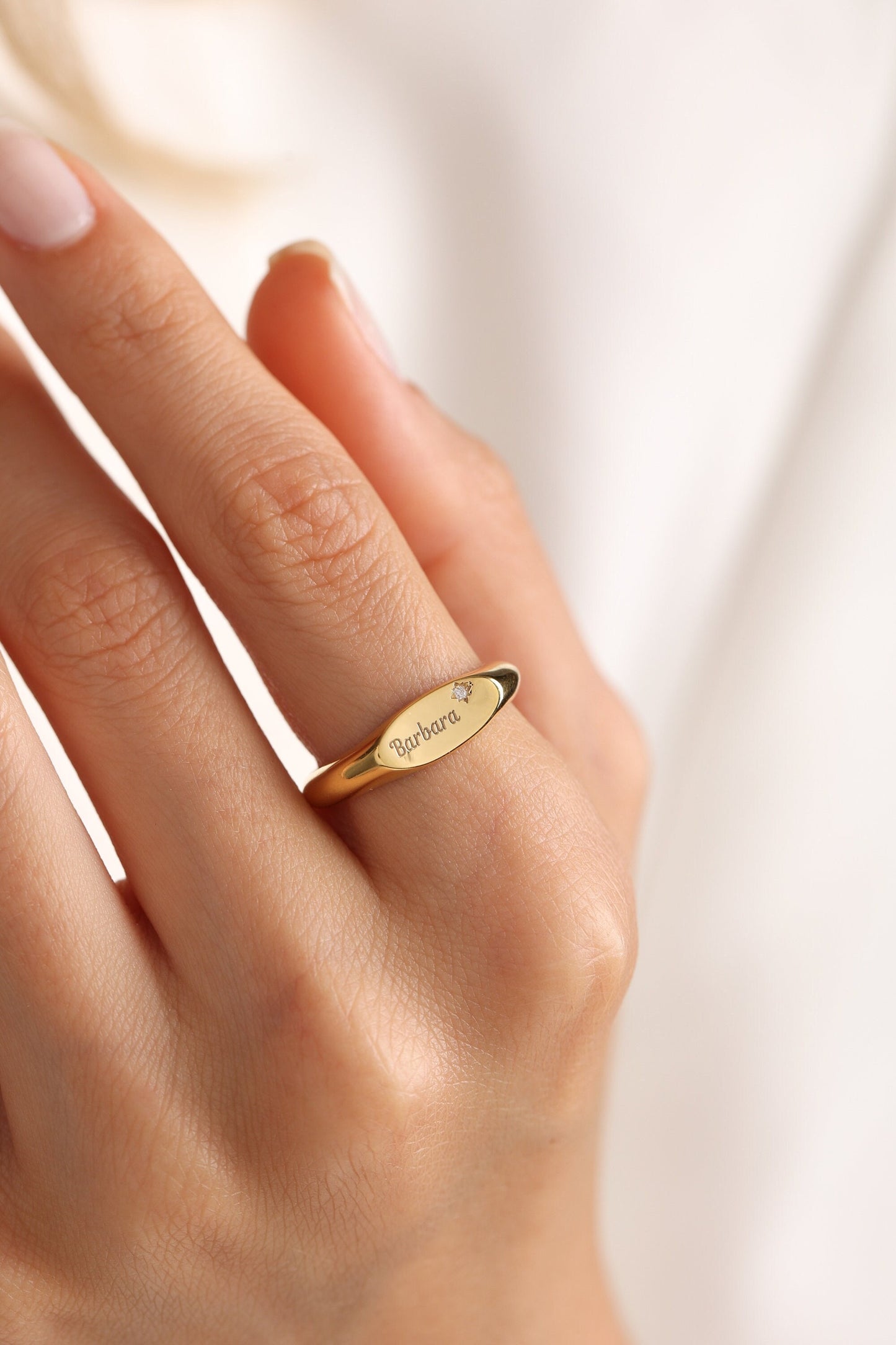 Personalized Name Ring: 14K Gold, Custom Engraved, Birthstone ring