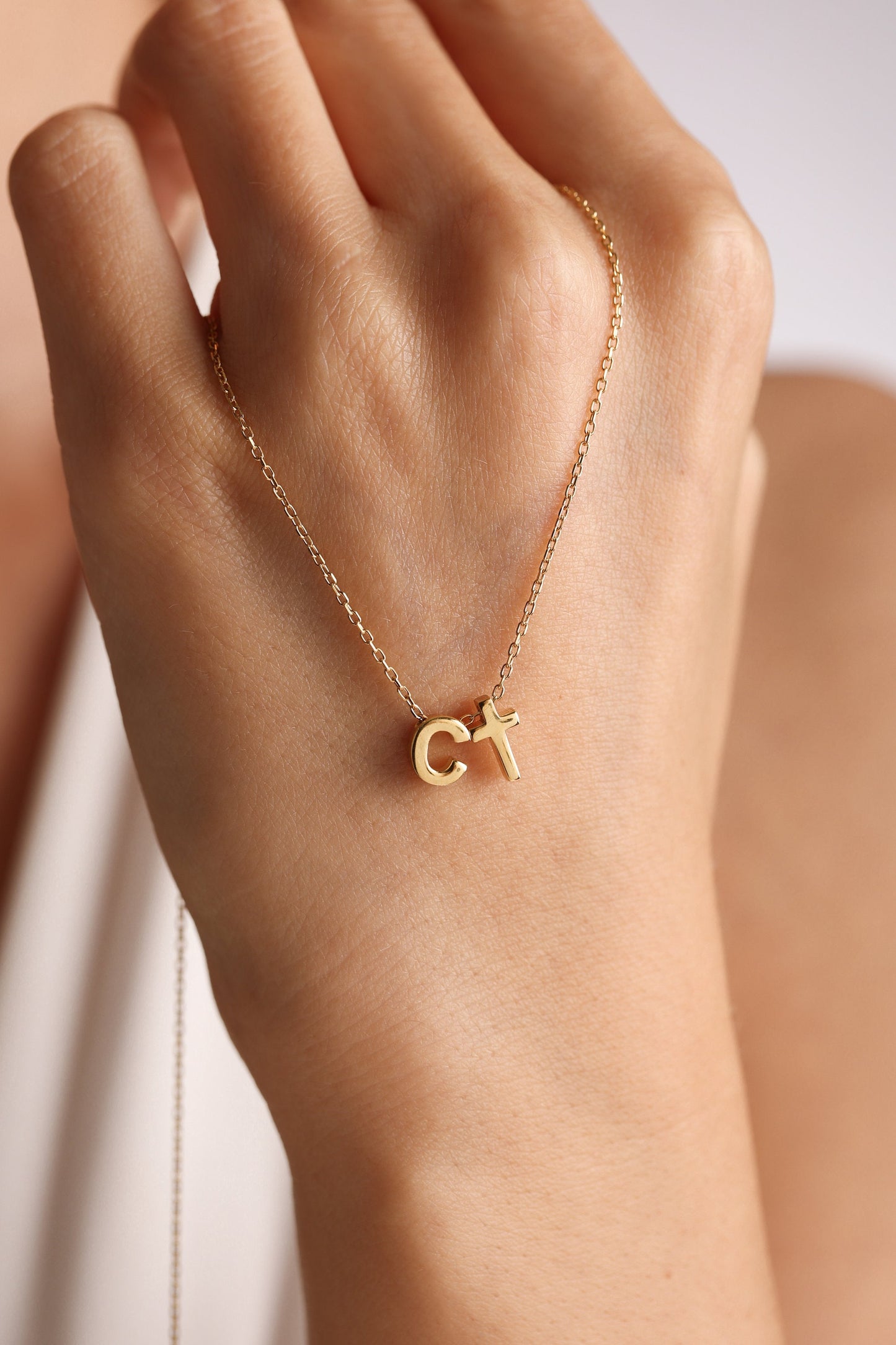 Cross Necklace with initial,Dainty Gold Cross Necklace,Gift for Her,Tiny Cross Necklace, Confirmation Gift,Baptism Gift,Minimalist Necklace