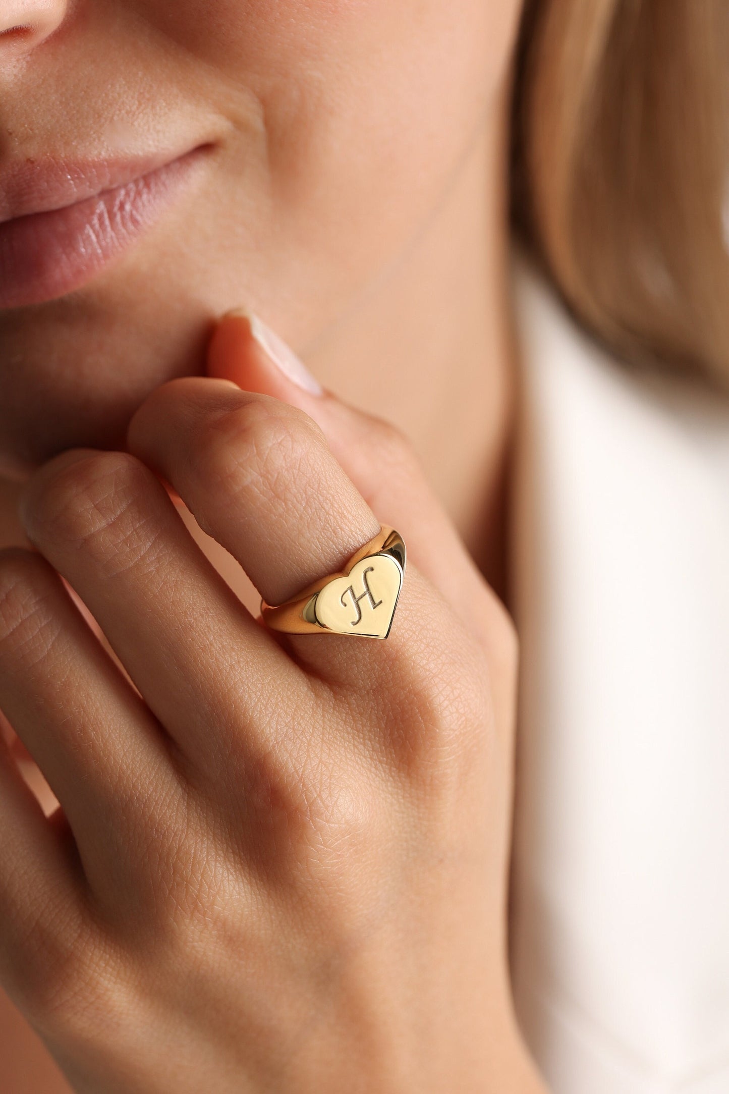 Personalized Heart Signet Ring: Engraved Initial, Sterling Silver Signet ring , engraved ring