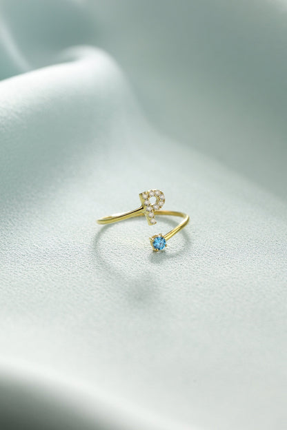 intial Birthstone Ring, Costum Birthstone Ring, Diamond Letter Birthstone Ring, Mother's Day Gift, 14K Gold initial Ring, Letter Ring