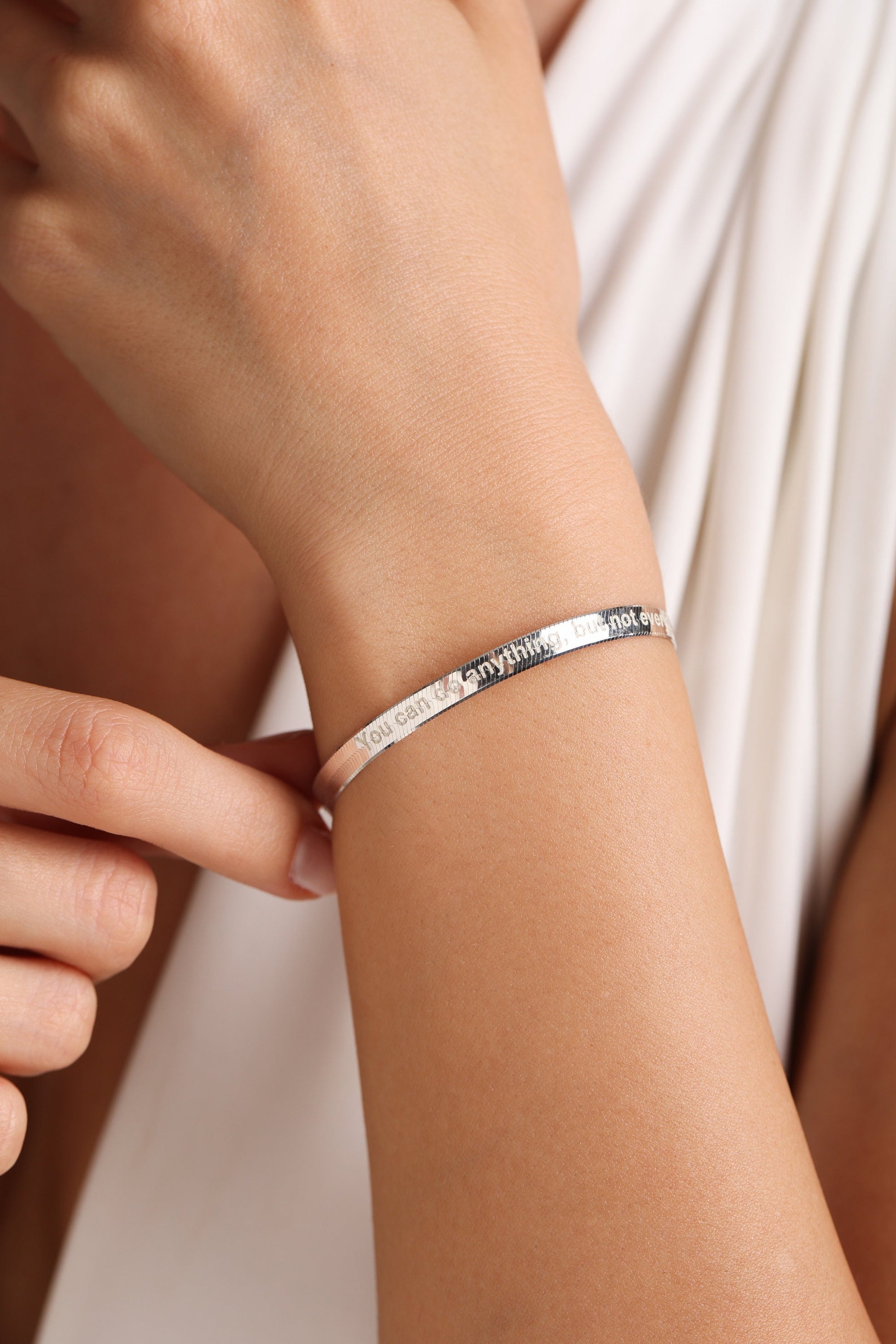 14K Gold Herringbone Bracelet: Personalized 925 Silver Snake Chain
