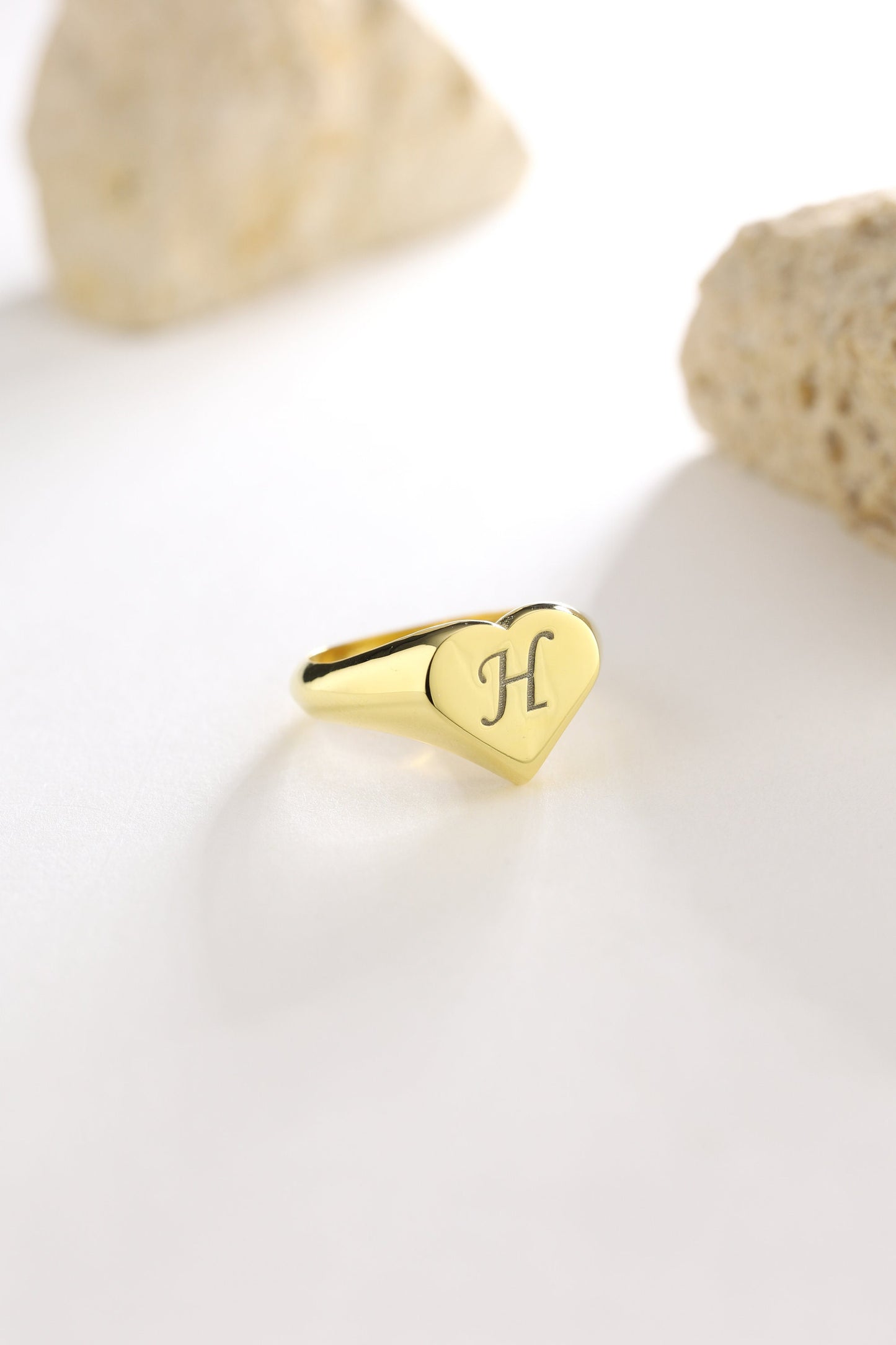 Personalized Heart Signet Ring: Engraved Initial, Sterling Silver Signet ring , engraved ring