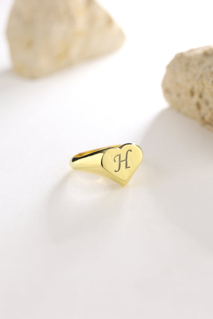 Personalized Heart Signet Ring: Engraved Initial, Sterling Silver Signet ring , engraved ring