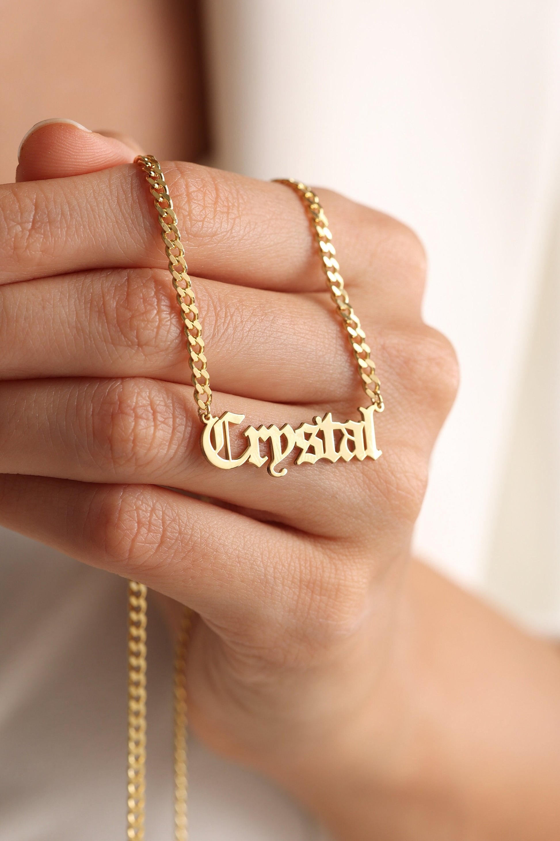 14K Gold Gothic Name Necklace - 925 Silver Personalized Old English Style, Necklace For Women , Christmas Gift