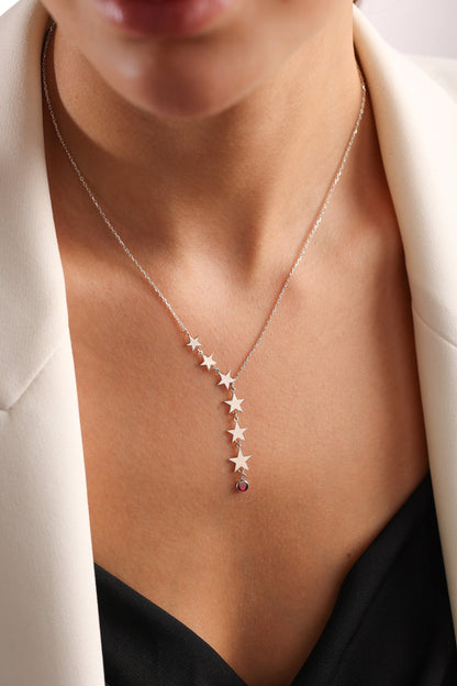Star Lariat Necklace - Asymmetric Y Shape Drop Star Pendant - Zircon Gemstones - Silver / Gold / Rose Gold, Minimalist Necklace