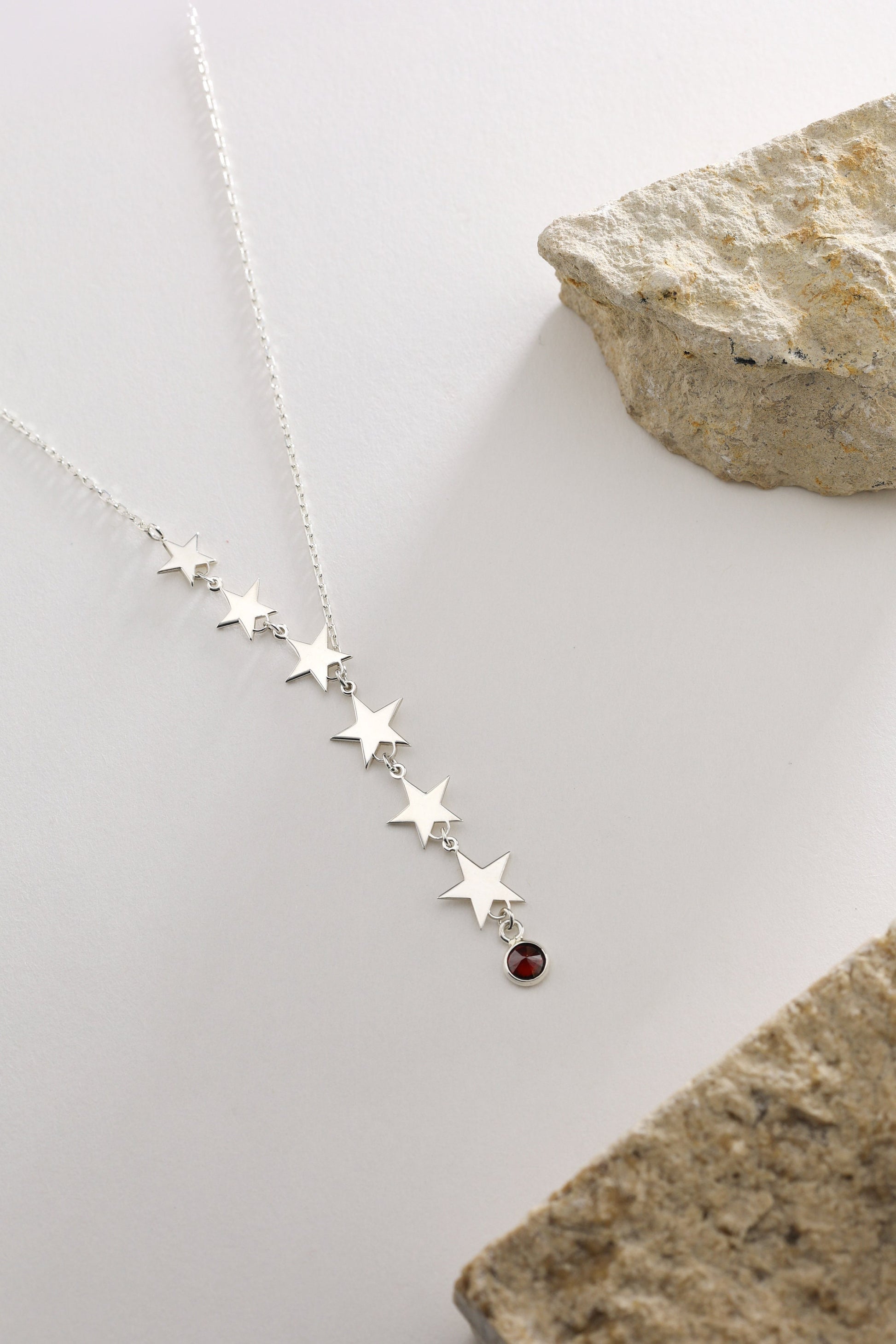 Star Lariat Necklace - Asymmetric Y Shape Drop Star Pendant - Zircon Gemstones - Silver / Gold / Rose Gold, Minimalist Necklace