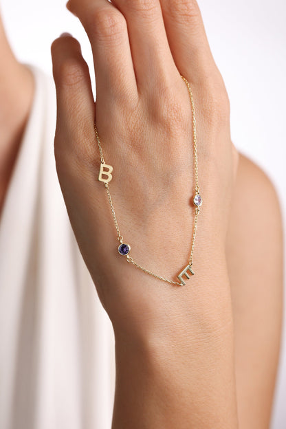 Sideways Initial Birthstone Necklace: Dainty Personalized Jewelry