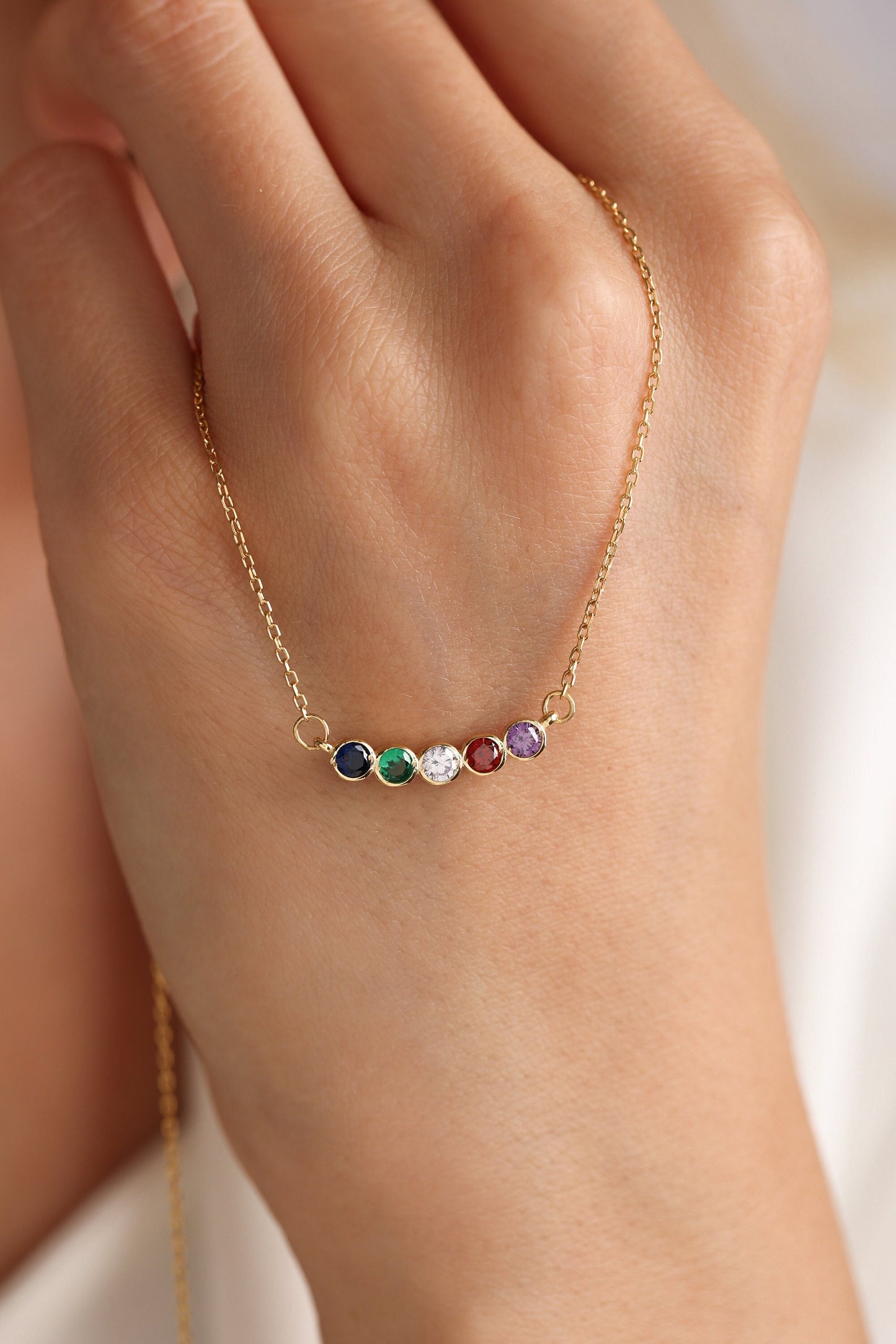 Dainty 14K Gold Family Birthstone Necklace – Custom Personalized Jewelry