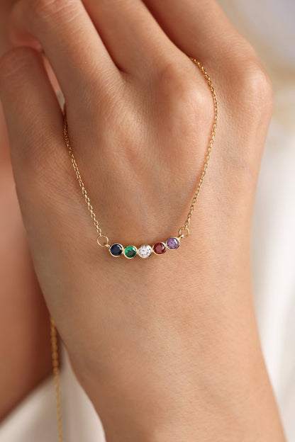 Dainty 14K Gold Family Birthstone Necklace – Custom Personalized Jewelry