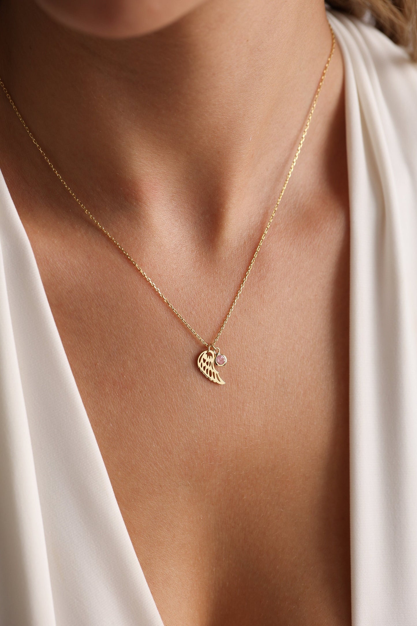 Birthstone Angel Wing Necklace for Women, Guardian Angel Baby Loss Miscarriage Sentimental Sympathy Gift for Her, Dainty Memorial